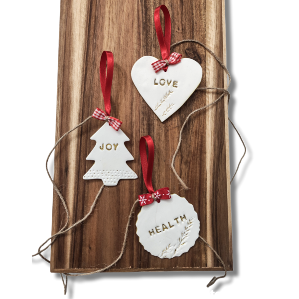 Σετ στολιδια "3 ευχές" - πηλός, χριστουγεννιάτικα δώρα, στολίδια, δέντρο - 3