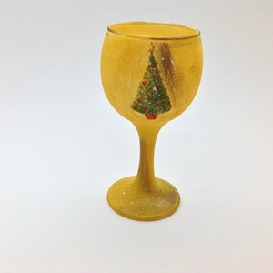 Χριστουγεννιάτικο Ποτήρι για ρεσώ σε κίτρινη απόχρωση - vintage, γυαλί, διακοσμητικά, χριστούγεννα, δέντρο