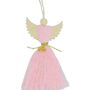 Macrame Αγγελακι Διακοσμητικο Ροζ Ανοιχτό - στολίδια, vintage, αγγελάκι, νήμα, ξύλο