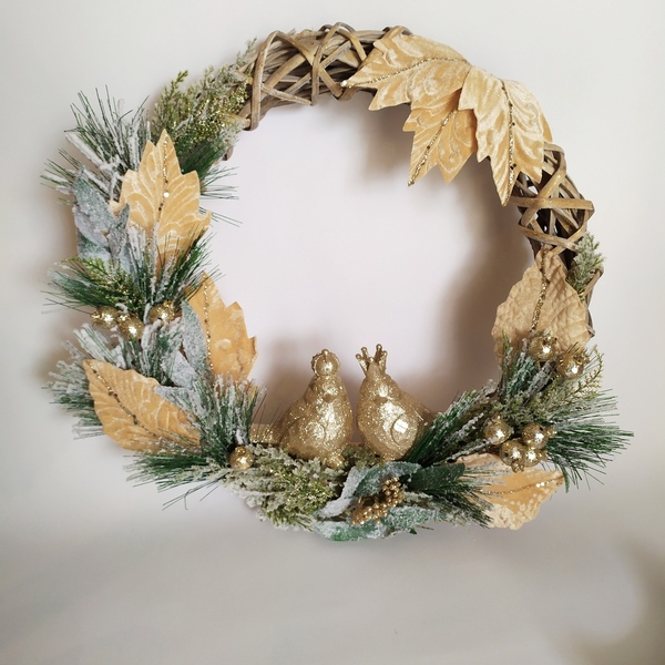 Χριστουγεννιάτικο στεφάνι με πουλάκια - ξύλο, στεφάνια, βελούδο, διακοσμητικά - 4
