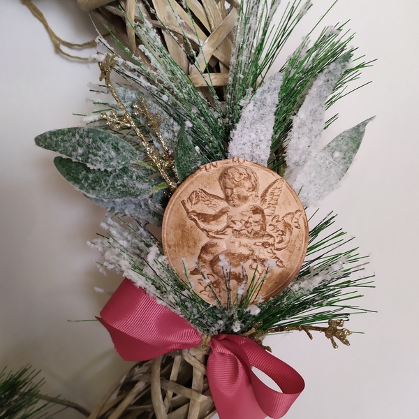 Χριστουγεννιάτικο στεφάνι με αγγελάκι - ξύλο, στεφάνια, διακοσμητικά - 3
