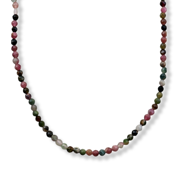 Κολιέ με πολύχρωμη τουρμαλίνη - ημιπολύτιμες πέτρες, ασήμι 925, κοντά - 2