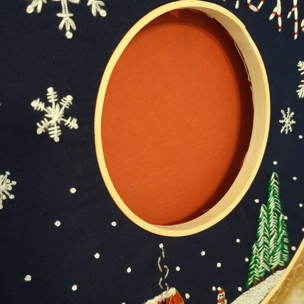 Χριστουγεννιάτικο Κεντημένο Στεφάνι/Τελάρο-"Χρόνια Πολλά" - ύφασμα, ξύλο, στεφάνια, διακοσμητικά, χιονονιφάδα - 3