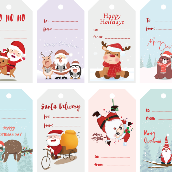 Πακέτο 8 καρτελάκια για δώρα Χριστουγεννιάτικα - ευχετήριες κάρτες, άγιος βασίλης