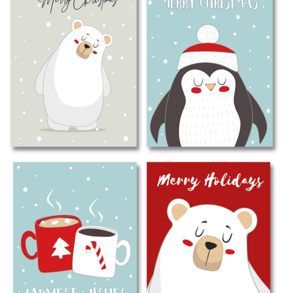 Πακέτο 4 Χριστουγεννιάτικες κάρτες - ευχετήριες κάρτες, άγιος βασίλης, κάρτα ευχών