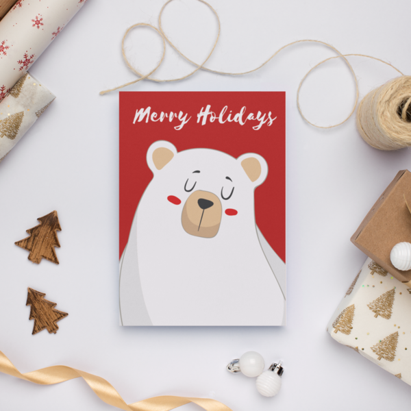 Χριστουγεννιάτικη κάρτα κόκκινη με αρκουδάκι - ευχετήριες κάρτες, χριστουγεννιάτικο, κάρτα ευχών - 2