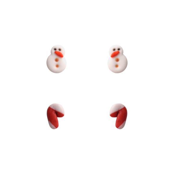 Snowman & Lollipop | Σετ με 2 μικρά καρφωτά χειροποίητα χριστουγεννιάτικα ζευγάρια σκουλαρίκια χιονάνθρωποι και γλειφιτζούρια από πηλό (1εκ., ατσάλι) - πηλός, καρφωτά, μικρά, ατσάλι, χριστούγεννα