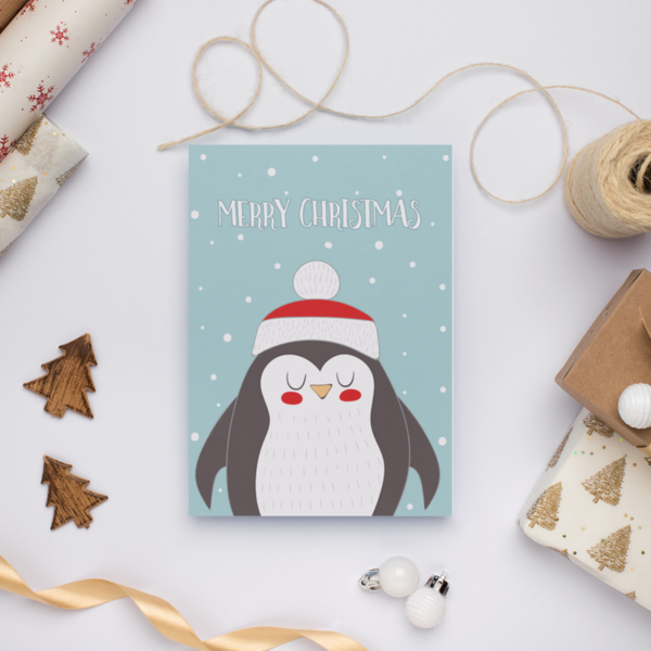 Χριστουγεννιάτικη κάρτα με πιγκουίνο - ευχετήριες κάρτες, κάρτα ευχών - 2