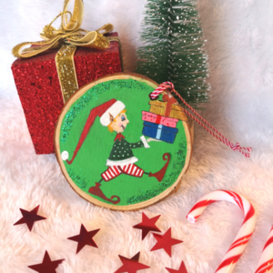 Χριστουγεννιάτικο Ξύλινο Στολίδι - Ξωτικό με Δώρα - ξύλο, χριστουγεννιάτικο, χριστουγεννιάτικα δώρα, στολίδια - 2