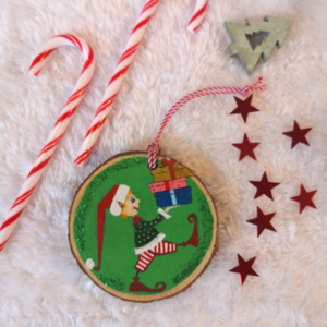 Χριστουγεννιάτικο Ξύλινο Στολίδι - Ξωτικό με Δώρα - ξύλο, χριστουγεννιάτικο, χριστουγεννιάτικα δώρα, στολίδια - 3