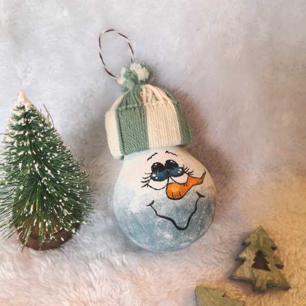 Χριστουγεννιάτικη Μπάλα - Λάμπα / Χιονάνθρωπος με Σκουφάκι - χιονάνθρωπος, χριστουγεννιάτικα δώρα, στολίδια, μπάλες - 3