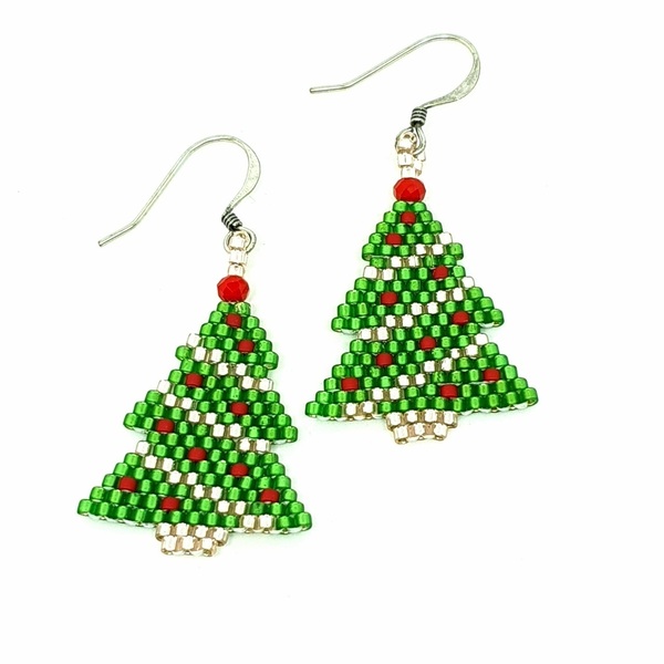 Χειροποίητα σκουλαρίκια χριστουγεννιάτικο δέντρο miyuki-Αντίγραφο - χειροποίητα, miyuki delica, χριστουγεννιάτικο, ατσάλι, χριστούγεννα