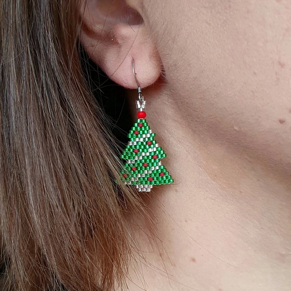Χειροποίητα σκουλαρίκια χριστουγεννιάτικο δέντρο miyuki-Αντίγραφο - χειροποίητα, miyuki delica, χριστουγεννιάτικο, ατσάλι, χριστούγεννα - 2