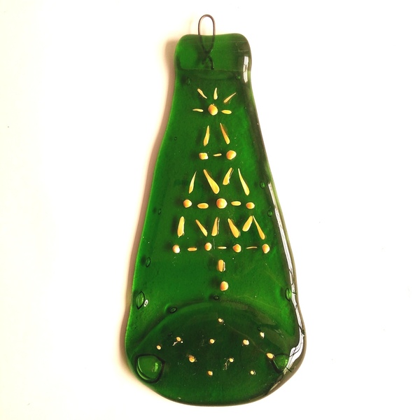 Επιτοίχιο διακοσμητικό μπουκάλι "Xmas Tree"πρασινο 21Χ10 - γυαλί, επιτοίχιο, χριστουγεννιάτικο, δέντρο, διακοσμητικά μπουκάλια