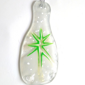 Επιτοίχιο διακοσμητικό λευκό μπουκάλι "Πράσινο αστέρι" 21, 5Χ10 - γυαλί, επιτοίχιο, αστέρι, χριστουγεννιάτικο, διακοσμητικά μπουκάλια - 4
