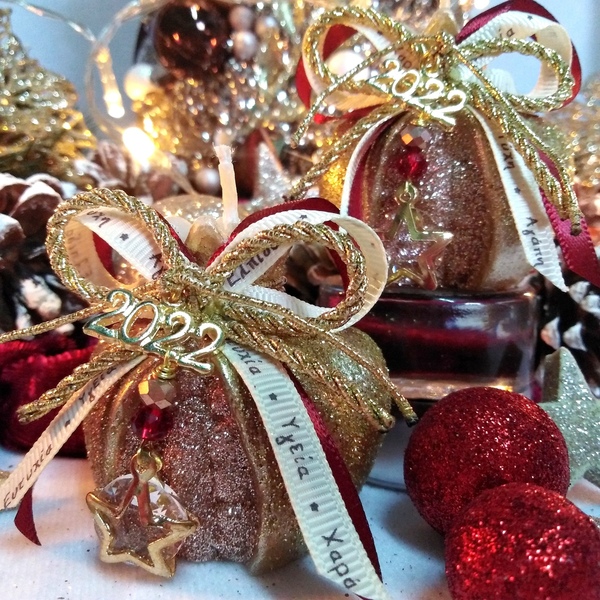 Γούρι 2024 αρωματικό κερί ρόδι χρυσό-ροζ χρυσό2 6×6cm - γούρι, ρόδι, χριστουγεννιάτικα δώρα, γούρια, πρωτοχρονιά, κεριά & κηροπήγια - 3