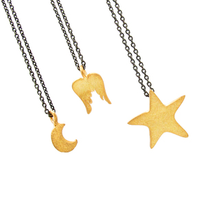 Σετ 3 κολιέ με Αστέρι, Φεγγάρι και Φτερά σε Ασήμι 925 - charms, ασήμι 925, αστέρι, φεγγάρι, σετ κοσμημάτων - 3