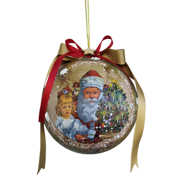 Χριστουγεννιάτικη vintage μπάλα (12cm) - plexi glass, χριστουγεννιάτικα δώρα, άγιος βασίλης, στολίδια, μπάλες