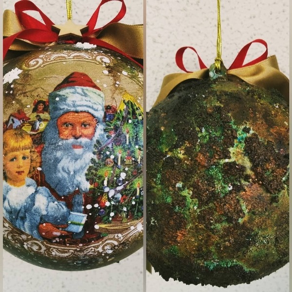 Χριστουγεννιάτικη vintage μπάλα (12cm) - plexi glass, χριστουγεννιάτικα δώρα, άγιος βασίλης, στολίδια, μπάλες - 3
