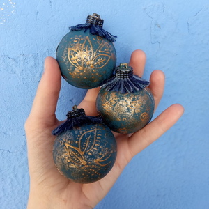 Χριστουγεννιάτικες Μπάλες Μπλε - ζωγραφισμένα στο χέρι, πλαστικό, στολίδια, μπάλες