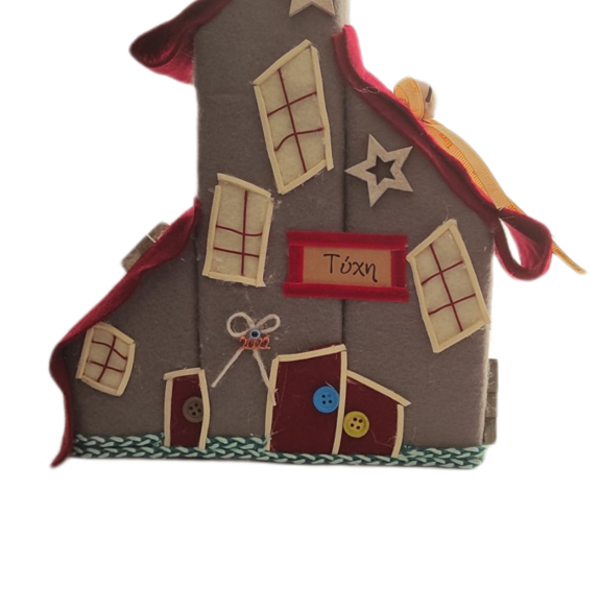 Διακοσμητικά ξύλινα σπιτάκια με τσόχα χριστουγεννιάτικα χειροποίητα - ύφασμα, ξύλο, σπίτι, διακοσμητικά