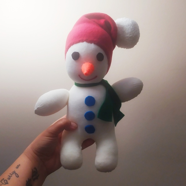 Χιονάνθρωπος χειροποίητος από κάλτσες 29 cm - στολίδι, χριστουγεννιάτικο, διακοσμητικά, χιονάνθρωπος - 5