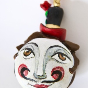 Χριστουγεννιάτικη μπάλα πρόσωπο με καπέλο και λουλούδι-ύψος 12 εκ. - μπαμπάς, στολίδια, μπάλες - 2