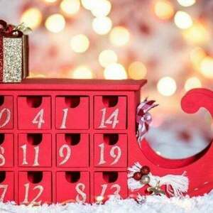 Advent calendar κόκκινο ξύλινο έλκηθρο 37εκ - ξύλο, χριστουγεννιάτικα δώρα - 2