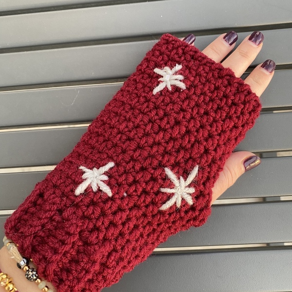 Κόκκινα γάντια πλεκτά χωρίς δάχτυλα, με χριστουγεννιάτικα αστέρια - αστέρι, δώρα για γυναίκες - 3