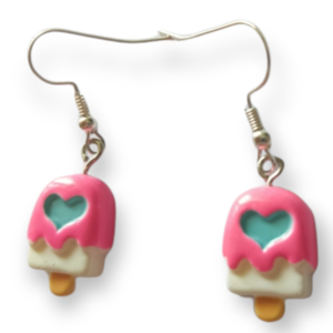 Σκουλαρίκια παγωτό καρδούλα - κοσμήματα, καρδιά, παγωτό, κορίτσι, παιδικά σκουλαρίκια