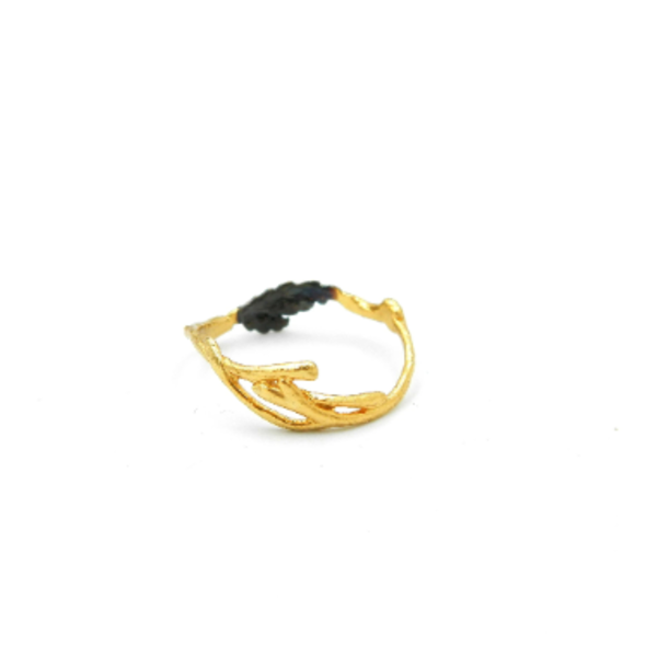 Δαχτυλίδι μαύρο κλαδάκι από γιασεμί και κυπαρίσσι επιχρυσωμένο 14Κ - επιχρυσωμένα, ασήμι 925, επάργυρα, φύλλο, σταθερά