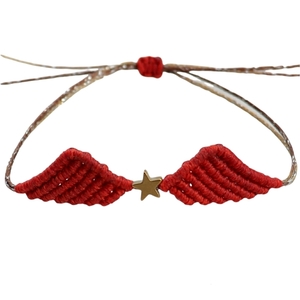 Βραχιόλι angel wings μακραμέ κόκκινο - ημιπολύτιμες πέτρες, μακραμέ, νονά, χεριού, αυξομειούμενα