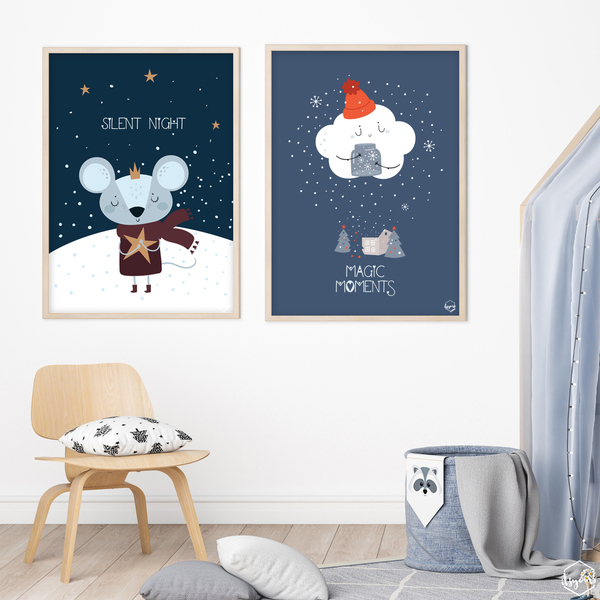 Σετ των 2 Γιορτινά Παιδικά καδράκια "Άγια νύχτα" και "Μαγικές Στιγμές"|Χριστουγεννιάτικη Διακόσμηση - ξύλο, αστέρι, διακοσμητικά, χιονονιφάδα, αγγελάκι - 2