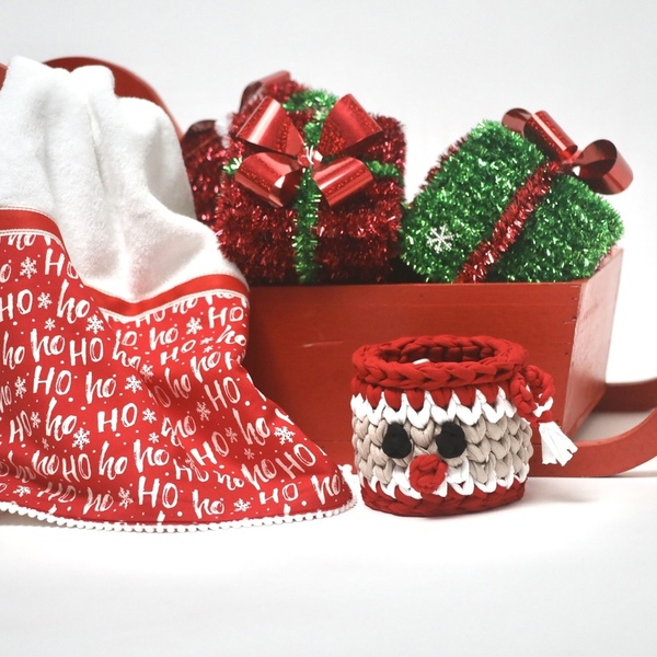 Σετ Δώρου Άι Βασίλης: Πετσέτα Προσώπου + Πλεκτό Καλάθι Άγιος Βασίλης - λευκά είδη, χριστουγεννιάτικα δώρα, σετ δώρου, πετσέτες - 3