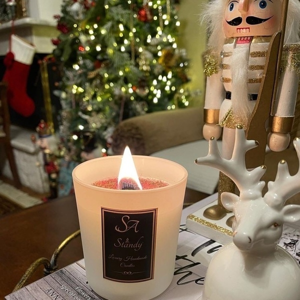 Χειροποίητο κερί σόγιας με άρωμα Χριστουγεννιάτικο δέντρο σε λευκό ποτήρι - αρωματικά κεριά - 2