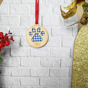 Ξύλινη Χριστουγεννιάτικη Μπάλα Blue Karo Scotch - ξύλο, χριστουγεννιάτικα δώρα, στολίδια, προσωποποιημένα - 4