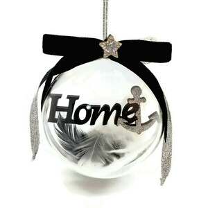 Χριστουγεννιάτικη μπάλα 8cm Home και φτερά Μαύρα Λευκά - βελούδο, χριστουγεννιάτικα δώρα, στολίδια, μπάλες