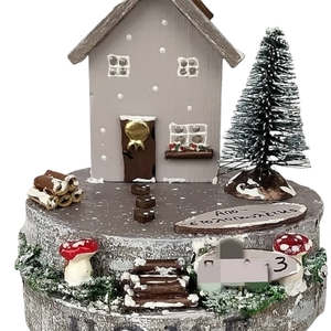 Ξύλινο, χριστουγεννιάτικο σπιτάκι σε γκρι χρώμα - 12 εκ. - ξύλο, σπίτι, διακοσμητικά, προσωποποιημένα