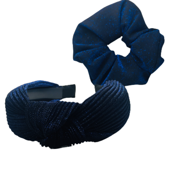 Σετ ''midnight stardust'' στέκα και λαστιχάκι ( scrunchie) για τα μαλλιά - στέκες, λαστιχάκι, για τα μαλλιά, χριστουγεννιάτικο, γκλίτερ
