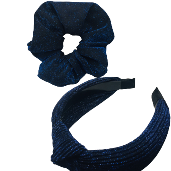 Σετ ''midnight stardust'' στέκα και λαστιχάκι ( scrunchie) για τα μαλλιά - στέκες, λαστιχάκι, για τα μαλλιά, χριστουγεννιάτικο, γκλίτερ - 2