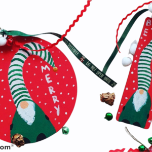 Χριστουγεννιάτικο καδράκι και σελιδοδείκτης νάνος πράσινος - ξύλο, διακοσμητικά, χριστουγεννιάτικα δώρα