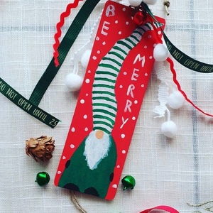 Χριστουγεννιάτικο καδράκι και σελιδοδείκτης νάνος πράσινος - ξύλο, διακοσμητικά, χριστουγεννιάτικα δώρα - 3