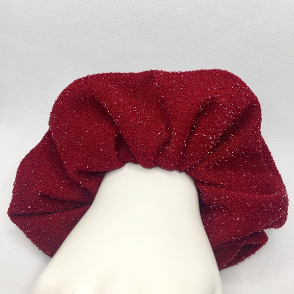 Υφασμάτινο λαστιχάκι scrunchie μπορντό με ασημένιο νήμα - λαστιχάκια μαλλιών, για τα μαλλιά, κορίτσι, κορδόνια - 4