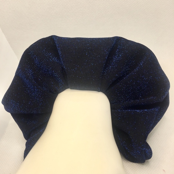 Υφασμάτινο λαστιχάκι scrunchie dark blue με ασημένιο νήμα - κορίτσι, κορδόνια, για τα μαλλιά, λαστιχάκια μαλλιών - 4