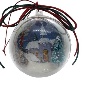 Χειροποίητη χριστουγεννιάτικη μπάλα διπλής όψης Άγιος Βασίλης - Εκκλησία σπίτι, τάρανδος, κλαριά, χιόνι, δέντρο, κόκκινο, μπορντώ, πράσινο, μπλε στολίδι γούρι - άγιος βασίλης, στολίδια, δέντρο, μπάλες