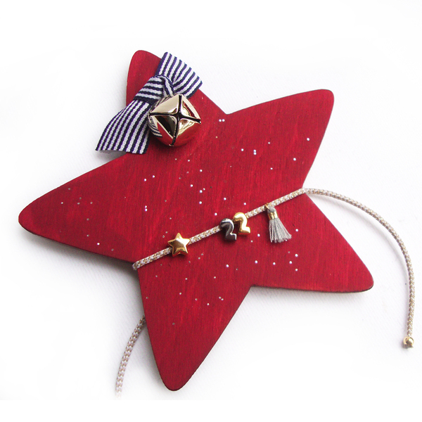 Μπορντό ξύλινο αστέρι γούρι με επίχρυσο βραχιόλι 22 - χεριού, γούρια, επιχρυσωμένα, προσωποποιημένα, αυξομειούμενα