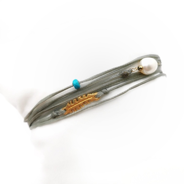 Feather bracelet , βραχιολι με φτερό από ασήμι 925 - μαργαριτάρι, επιχρυσωμένα, ασήμι 925, πολύσειρα - 3