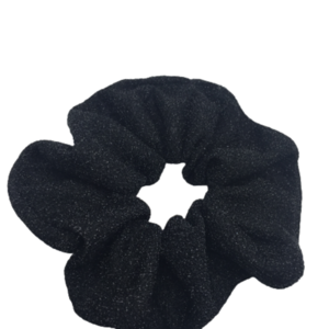 Υφασμάτινο λαστιχάκι scrunchie black με ασημένιο νήμα - ύφασμα, κορίτσι, μαύρα, για τα μαλλιά, λαστιχάκια μαλλιών - 5