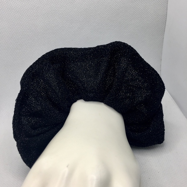 Υφασμάτινο λαστιχάκι scrunchie black με ασημένιο νήμα - ύφασμα, κορίτσι, μαύρα, για τα μαλλιά, λαστιχάκια μαλλιών - 3