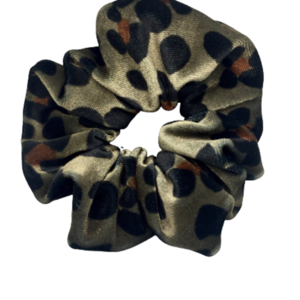Υφασμάτινο λαστιχάκι scrunchie χακί με animal print - ύφασμα, animal print, κορίτσι, για τα μαλλιά, λαστιχάκια μαλλιών - 5